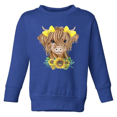 Highland Cow With Sunflowers Toddler Sweatshirt