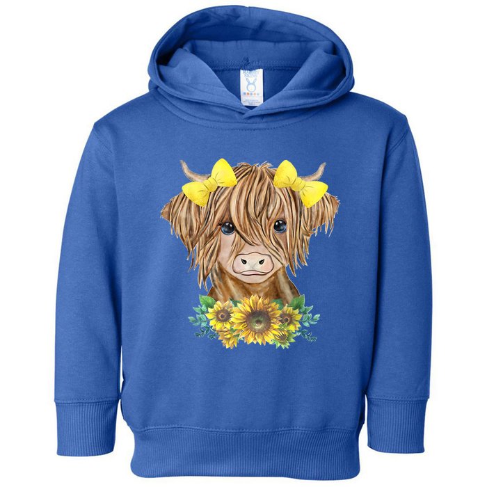 Highland Cow With Sunflowers Toddler Hoodie