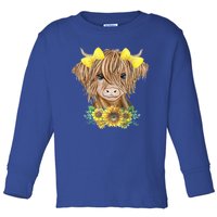 Highland Cow With Sunflowers Toddler Long Sleeve Shirt