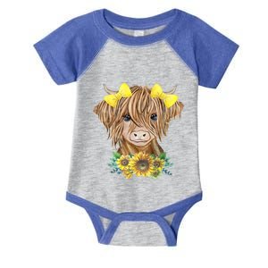 Highland Cow With Sunflowers Infant Baby Jersey Bodysuit