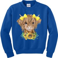 Highland Cow With Sunflowers Kids Sweatshirt