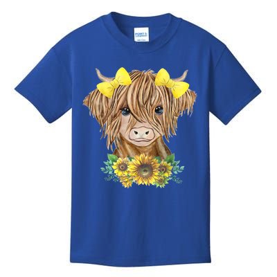 Highland Cow With Sunflowers Kids T-Shirt