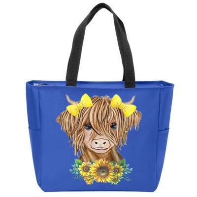 Highland Cow With Sunflowers Zip Tote Bag