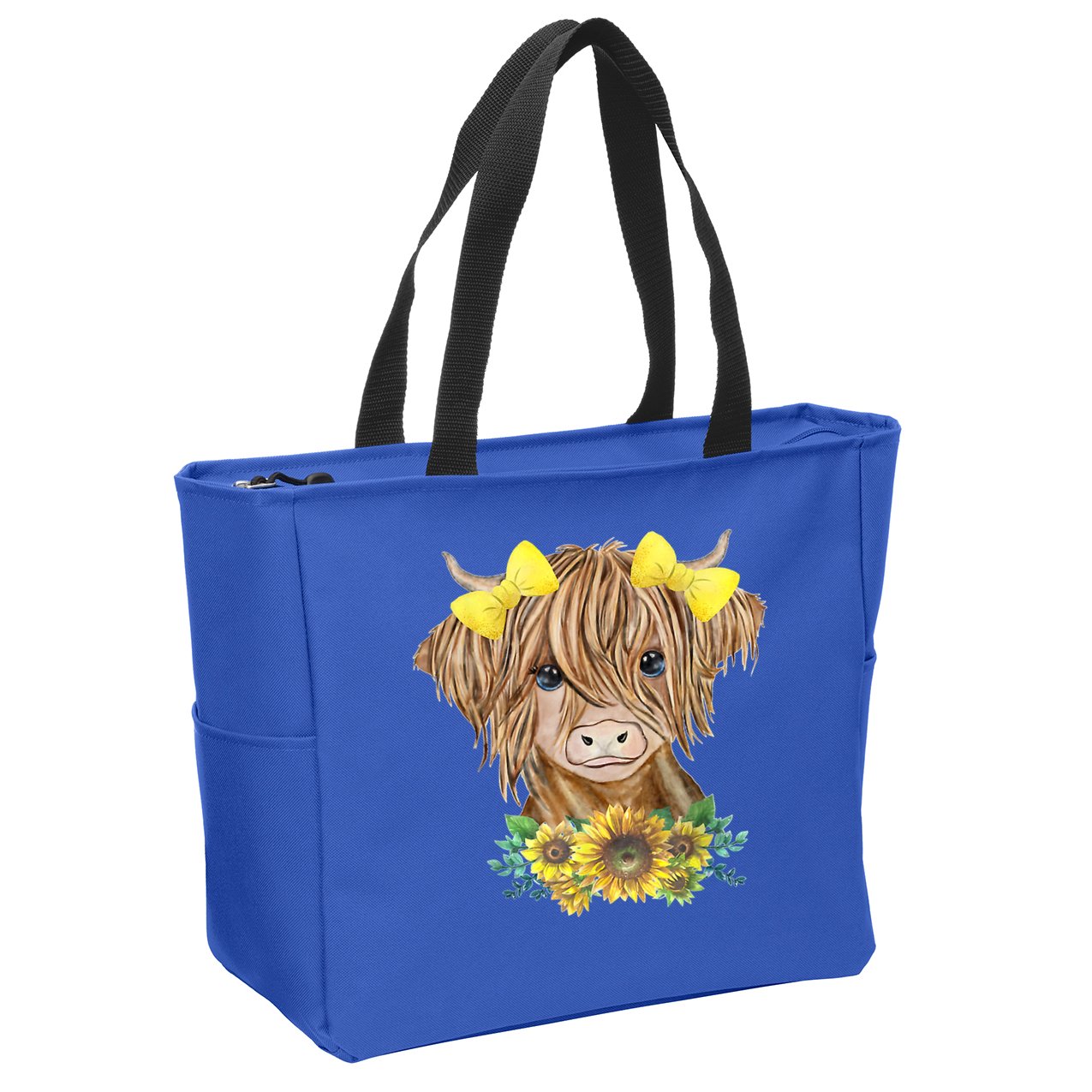Highland Cow With Sunflowers Zip Tote Bag