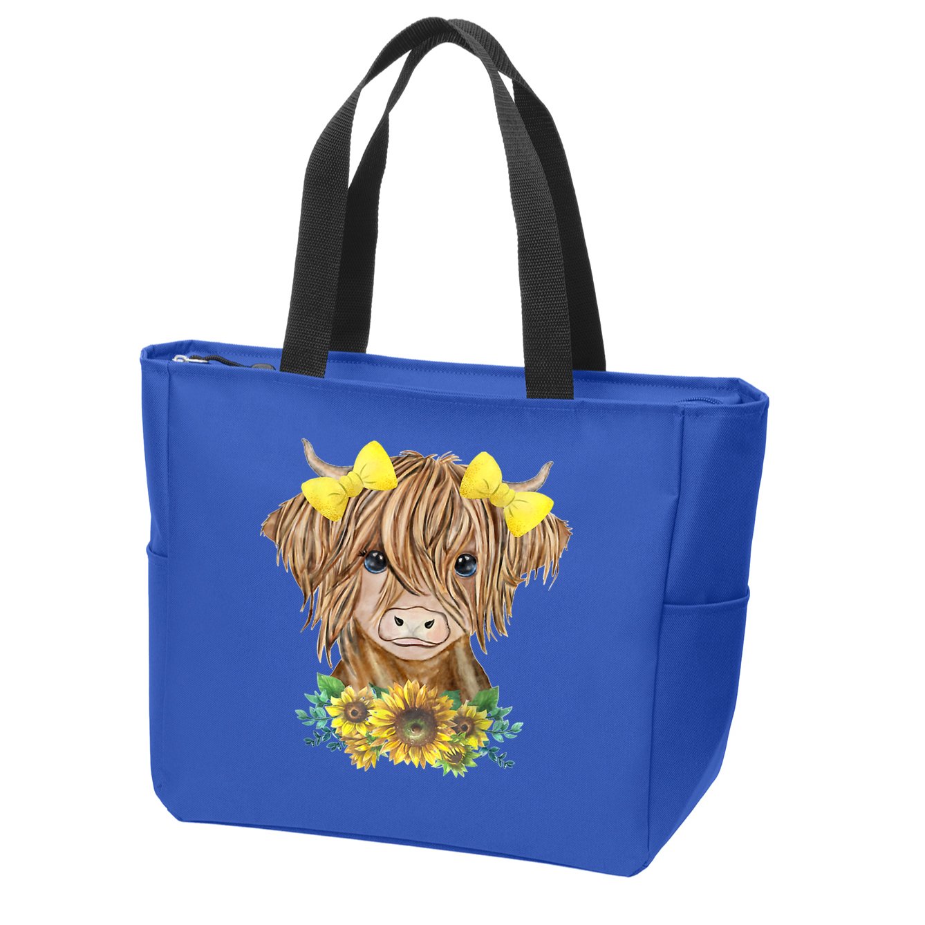 Highland Cow With Sunflowers Zip Tote Bag