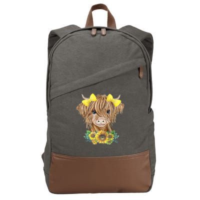 Highland Cow With Sunflowers Cotton Canvas Backpack