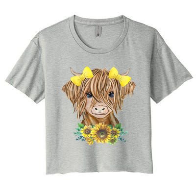 Highland Cow With Sunflowers Women's Crop Top Tee