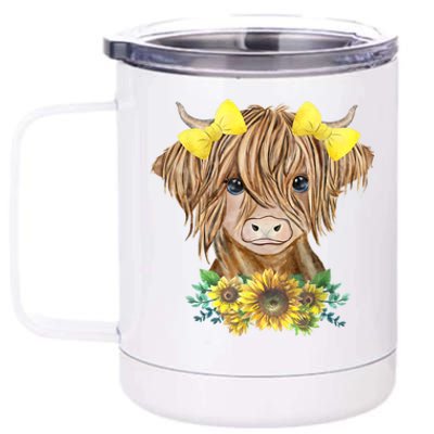 Highland Cow With Sunflowers 12 oz Stainless Steel Tumbler Cup