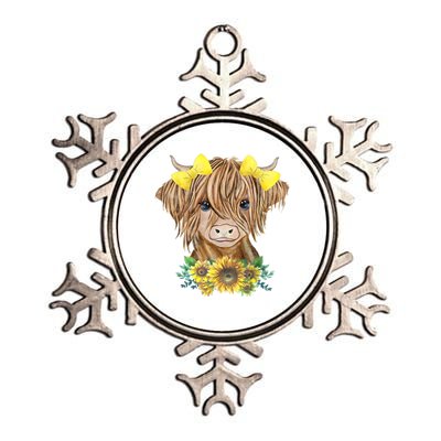 Highland Cow With Sunflowers Metallic Star Ornament