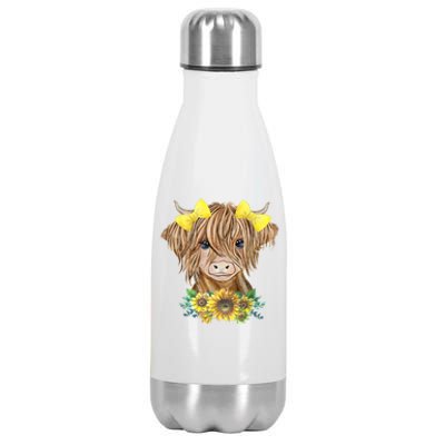 Highland Cow With Sunflowers Stainless Steel Insulated Water Bottle