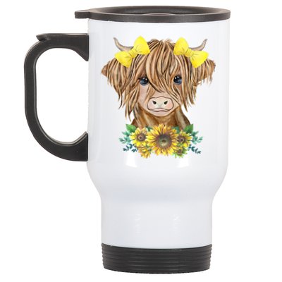 Highland Cow With Sunflowers Stainless Steel Travel Mug