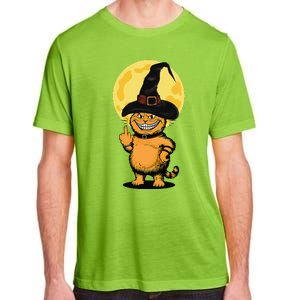 Halloween Cat Wearing Witch Hat With The Middle Finger Funny Adult ChromaSoft Performance T-Shirt