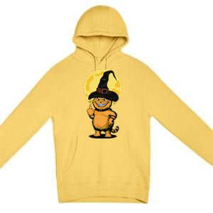 Halloween Cat Wearing Witch Hat With The Middle Finger Funny Premium Pullover Hoodie