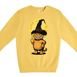 Halloween Cat Wearing Witch Hat With The Middle Finger Funny Premium Crewneck Sweatshirt