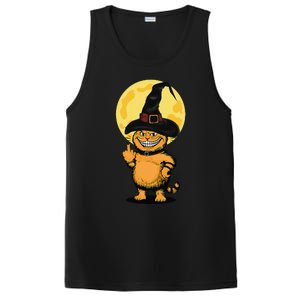 Halloween Cat Wearing Witch Hat With The Middle Finger Funny PosiCharge Competitor Tank