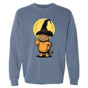 Halloween Cat Wearing Witch Hat With The Middle Finger Funny Garment-Dyed Sweatshirt