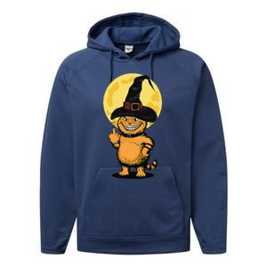 Halloween Cat Wearing Witch Hat With The Middle Finger Funny Performance Fleece Hoodie