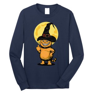 Halloween Cat Wearing Witch Hat With The Middle Finger Funny Long Sleeve Shirt