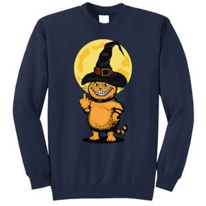 Halloween Cat Wearing Witch Hat With The Middle Finger Funny Tall Sweatshirt