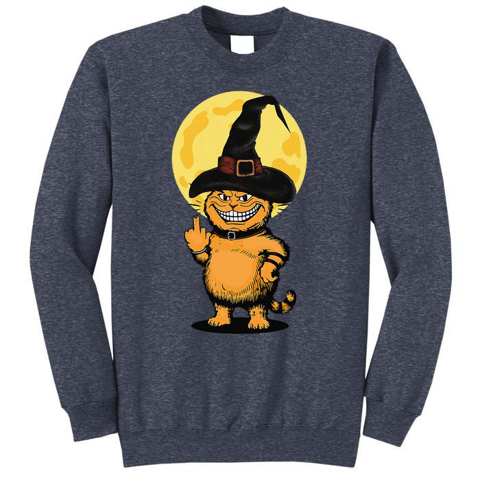 Halloween Cat Wearing Witch Hat With The Middle Finger Funny Sweatshirt