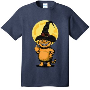 Halloween Cat Wearing Witch Hat With The Middle Finger Funny T-Shirt