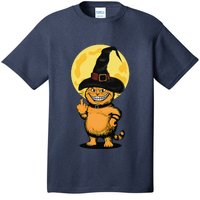 Halloween Cat Wearing Witch Hat With The Middle Finger Funny T-Shirt