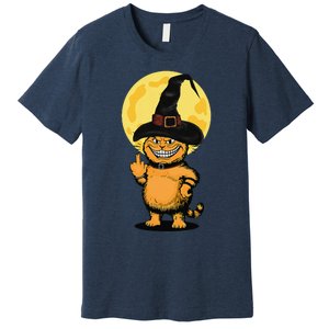 Halloween Cat Wearing Witch Hat With The Middle Finger Funny Premium T-Shirt