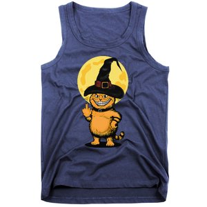 Halloween Cat Wearing Witch Hat With The Middle Finger Funny Tank Top