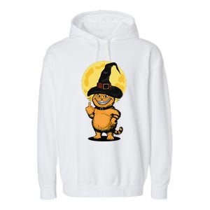 Halloween Cat Wearing Witch Hat With The Middle Finger Funny Garment-Dyed Fleece Hoodie