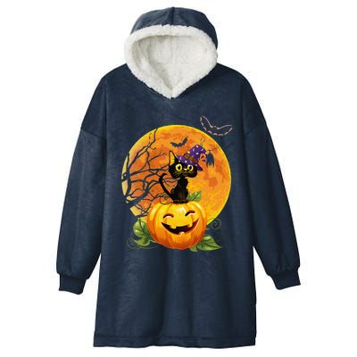 Halloween Cute Witch Cat Mom Pumpkin Moon Spooky Cat Hooded Wearable Blanket