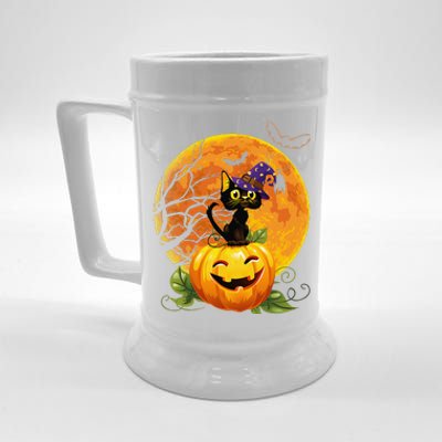 Halloween Cute Witch Cat Mom Pumpkin Moon Spooky Cat Beer Stein