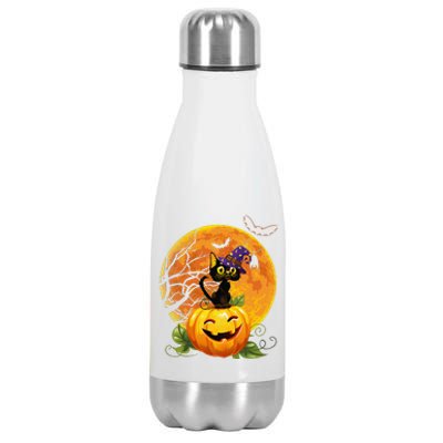 Halloween Cute Witch Cat Mom Pumpkin Moon Spooky Cat Stainless Steel Insulated Water Bottle