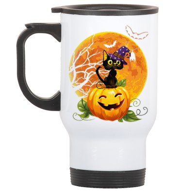 Halloween Cute Witch Cat Mom Pumpkin Moon Spooky Cat Stainless Steel Travel Mug