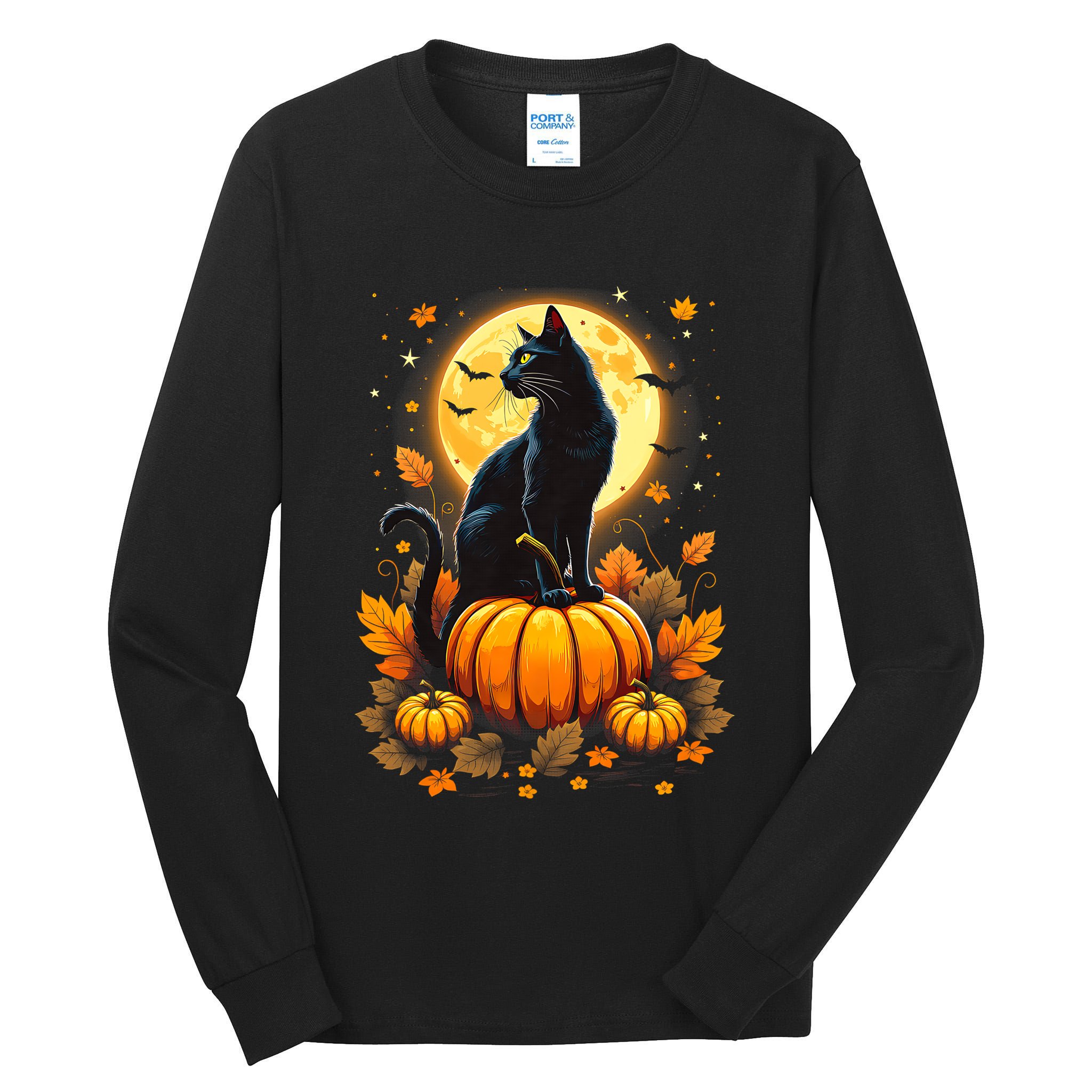 Halloween Cat Women Funny Fall Pumpkin Cat Lover Cute Tall Long Sleeve T-Shirt