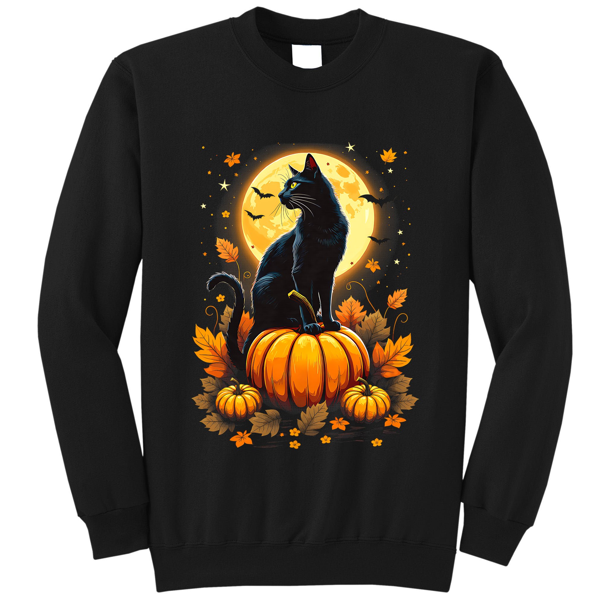 Halloween Cat Women Funny Fall Pumpkin Cat Lover Cute Tall Sweatshirt
