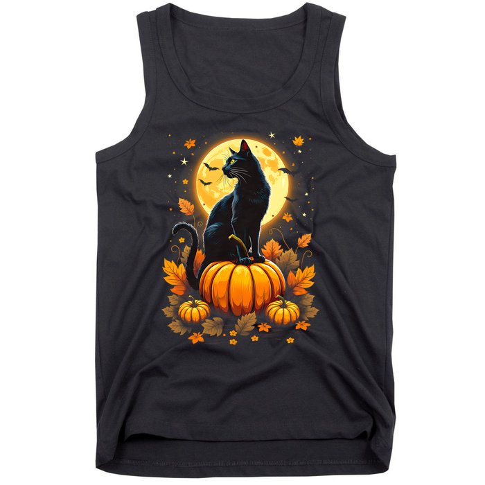 Halloween Cat Women Funny Fall Pumpkin Cat Lover Cute Tank Top