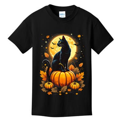 Halloween Cat Women Funny Fall Pumpkin Cat Lover Cute Kids T-Shirt