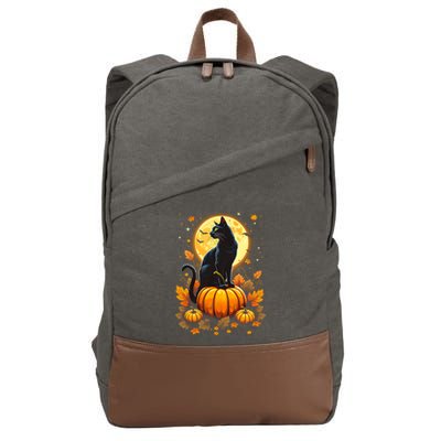 Halloween Cat Women Funny Fall Pumpkin Cat Lover Cute Cotton Canvas Backpack