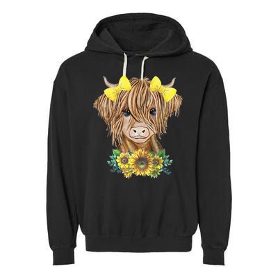 Highland Cow With Sunflowers Garment-Dyed Fleece Hoodie