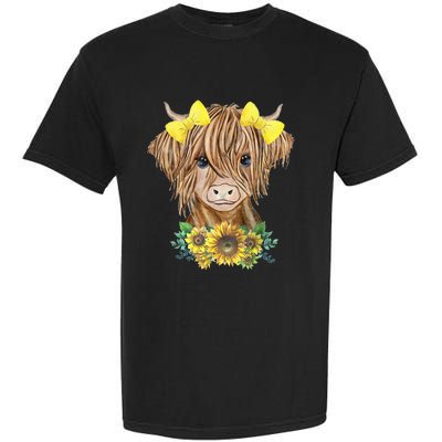 Highland Cow With Sunflowers Garment-Dyed Heavyweight T-Shirt