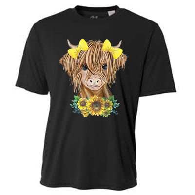 Highland Cow With Sunflowers Cooling Performance Crew T-Shirt