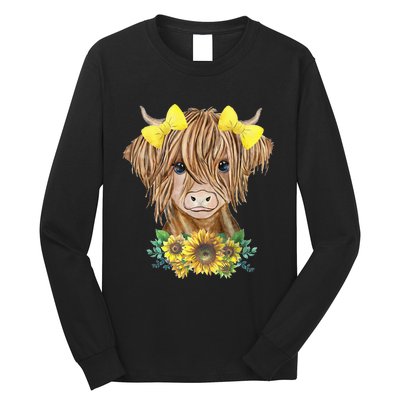 Highland Cow With Sunflowers Long Sleeve Shirt