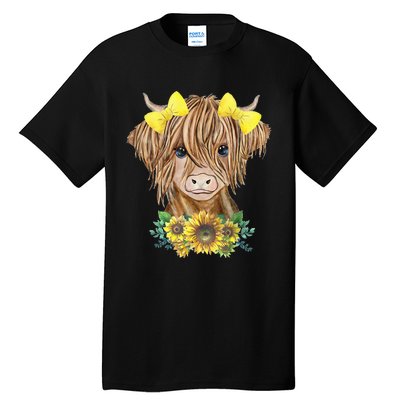 Highland Cow With Sunflowers Tall T-Shirt