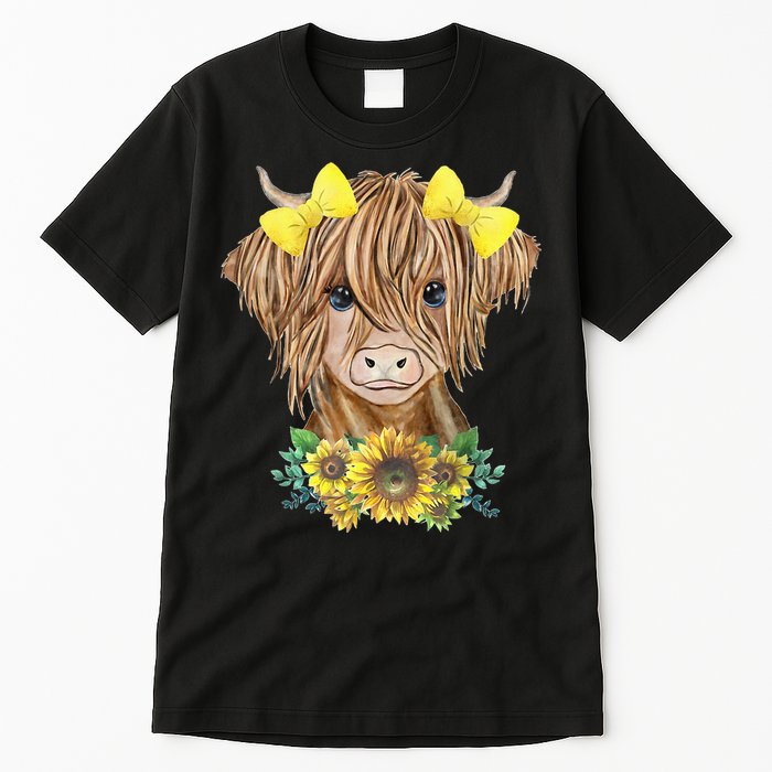 Highland Cow With Sunflowers Tall T-Shirt