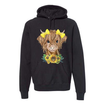 Highland Cow With Sunflowers Premium Hoodie