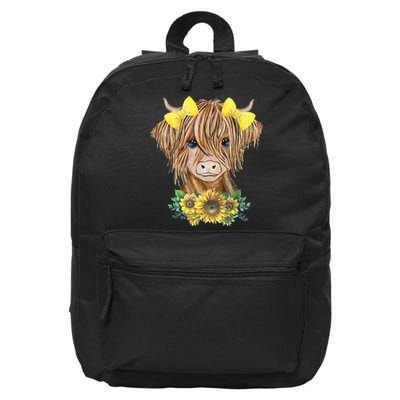 Highland Cow With Sunflowers 16 in Basic Backpack