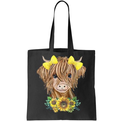 Highland Cow With Sunflowers Tote Bag