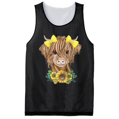 Highland Cow With Sunflowers Mesh Reversible Basketball Jersey Tank