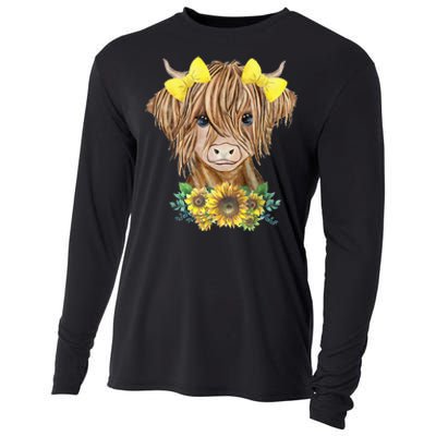 Highland Cow With Sunflowers Cooling Performance Long Sleeve Crew