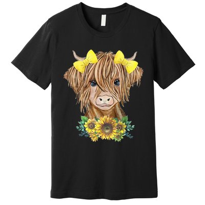 Highland Cow With Sunflowers Premium T-Shirt